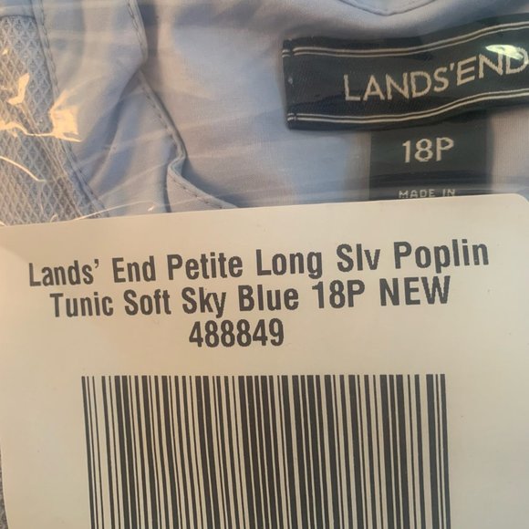 NWT LANDS' END PETITE LONG SLEEVE POPLIN BUTTON TUNIC SOFT SKY BLUE 18P - Picture 4 of 6